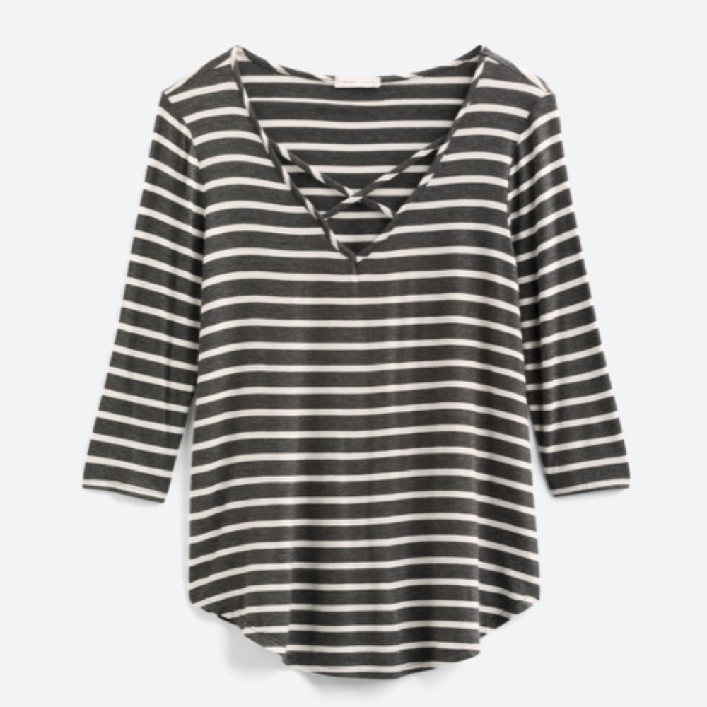 Stitch Fix EMORY PARK Dulce 3/4 Sleeve Cross Front Knit Top M | Dark Grey
